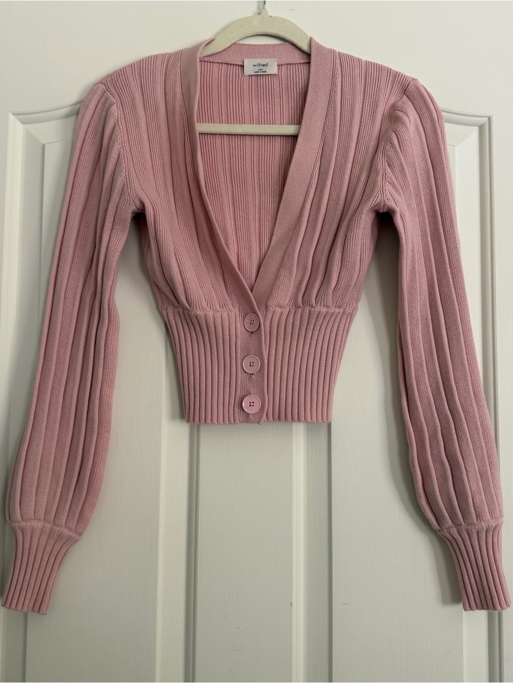 Wilfred Aritzia Pink Ribbed Cropped Cardigan XXS